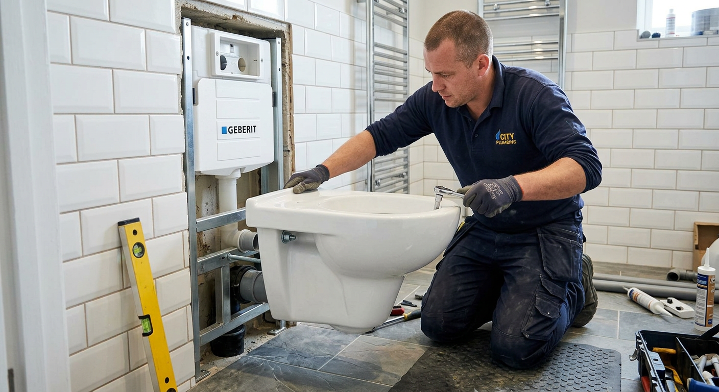 Pose de WC suspendu par un plombier professionnel à Clichy